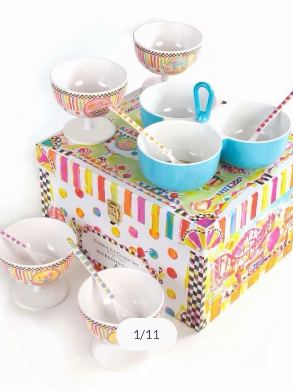 NWT Mackenzie Childs Seaside Ice Cream Set